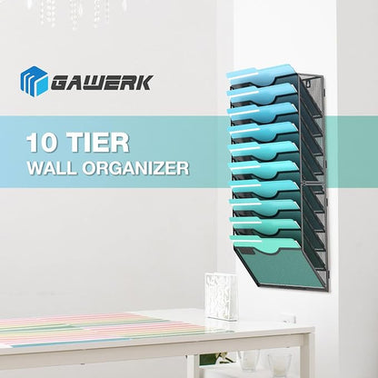 10-Tier Wall File Organizer Hanging Wall File Holder Wall Mount Paper Folder - Image 7