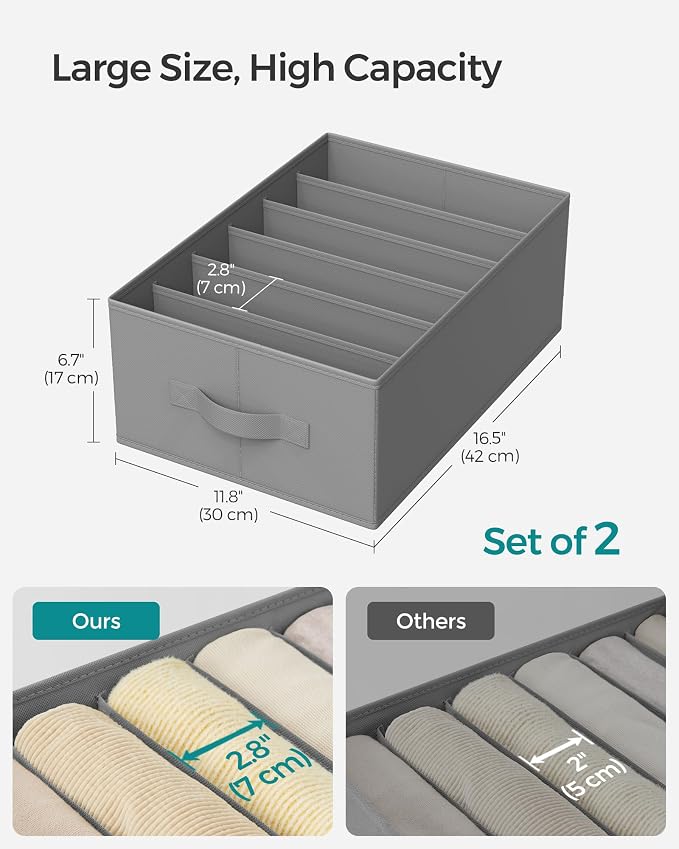 SONGMICS Set of 2 Large Size Wardrobe Clothes Organizers, 6-Compartment - Image 5