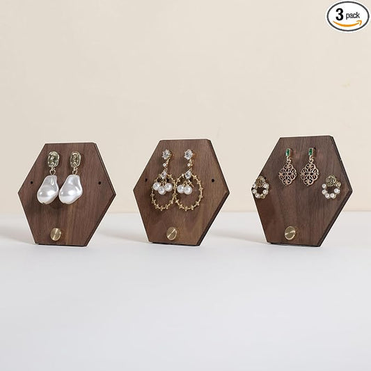 GemeShou 3pcs wooden jewelry earring organizer holder, walnut earring studs by GemeShou