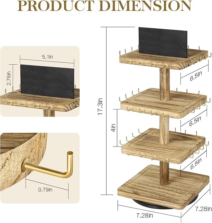 LadyRosian 3-Tier Wooden Rotating Jewelry Display Stand | Bracelet & Keychain - Image 2