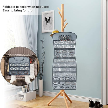 Hanging Jewelry Organizer Dual Sided 84 Clear Pockets and 6 Hook Loops Storage - Image 7