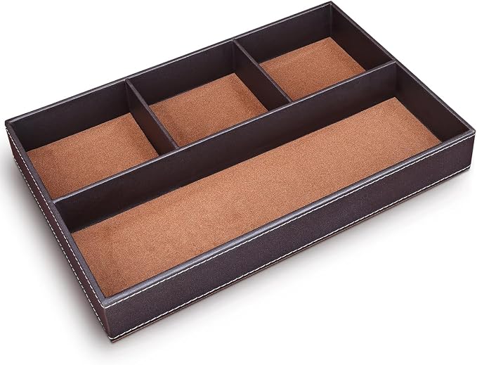 KINGFOM Pu Leather Desk Organizer Tray, 4 Compartment Office Storage Supplies - Image 8