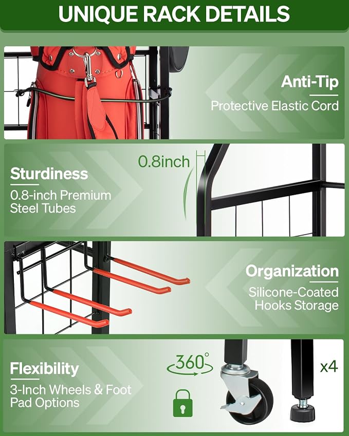 Golf Bag Storage Garage Organizer, 3 Golf Bag Stand and Sports Equipment - Image 5