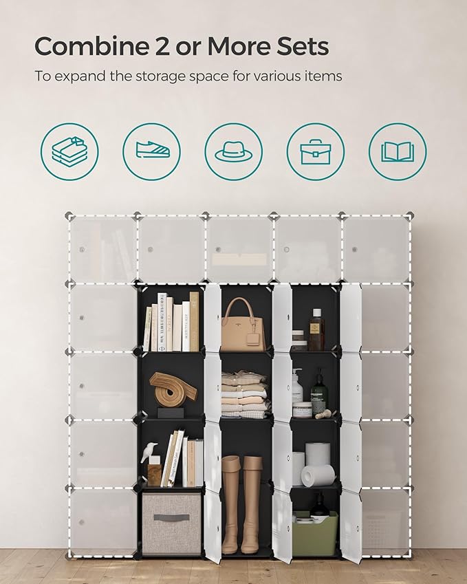 SONGMICS Cube Storage Organizer, Closet Storage Shelves, DIY Plastic Closet - Image 5