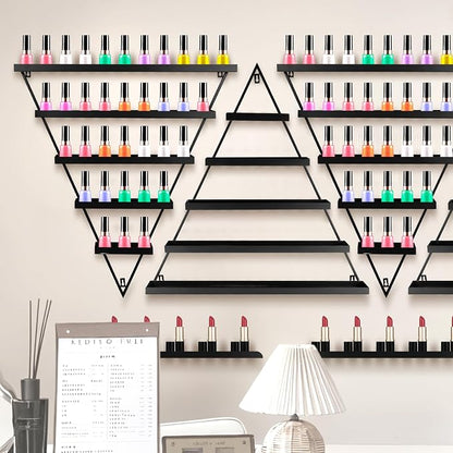 10PCS Nail Polish Rack Wall Mounted Shelf, 5 Tiers Black Triangular Display Rack - Image 2