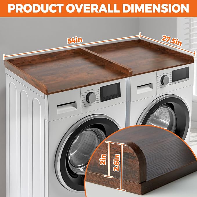 Washer Dryer Countertop, Wooden Laundry Countertop Set of 2 Dryer Storage Shelf - Image 6