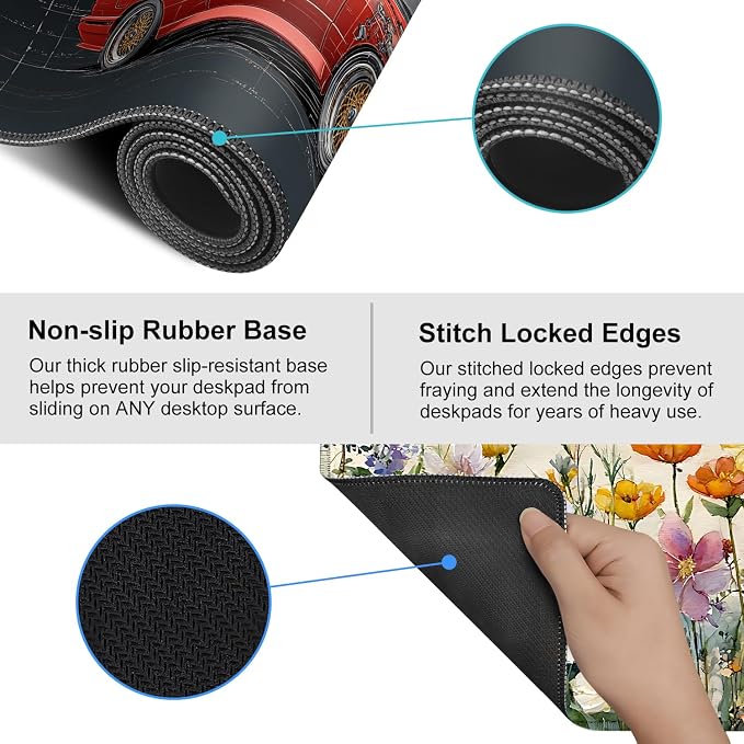 Retro Car Blueprint Mouse Pad – Large Extended Desk Mat 35.43 x 15.75 in – - Image 5