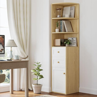 IRONCK Corner Bookshelf and Bookcase, Oak and White - Image 3
