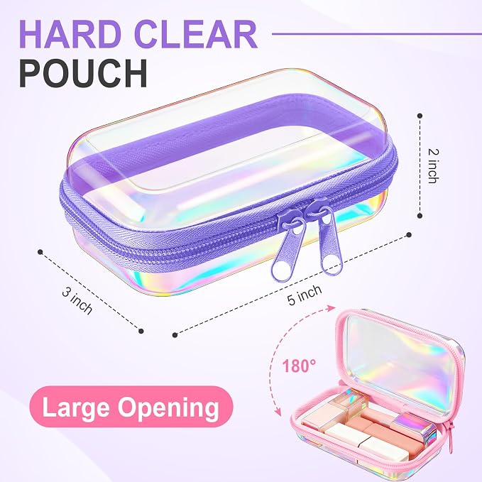 Sanwuta 6 Pcs Clear Hard Zipper Case Hard Plastic Zipper Pouches Transparent - Image 2