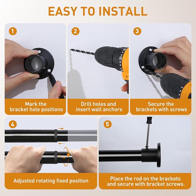 Black Adjustable Closet Rod 18-63 Inches, Heavy Duty Metal Clothes Hanging Rod - Image 8