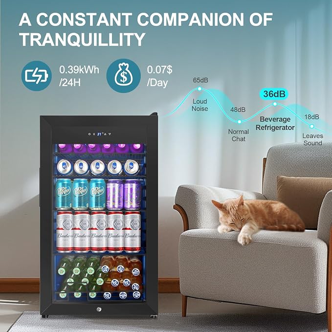 128 Cans Beverage Refrigerator Cooler, 3.2 Cu.Ft Mini Drink Fridge Glass Door - Image 5