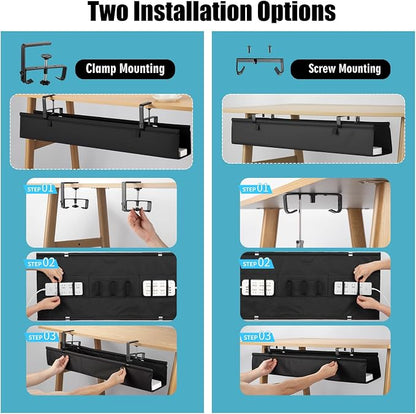 Oxford Cloth Under Desk Cable Management Tray, No-Drill 36" Desk Cable - Image 2