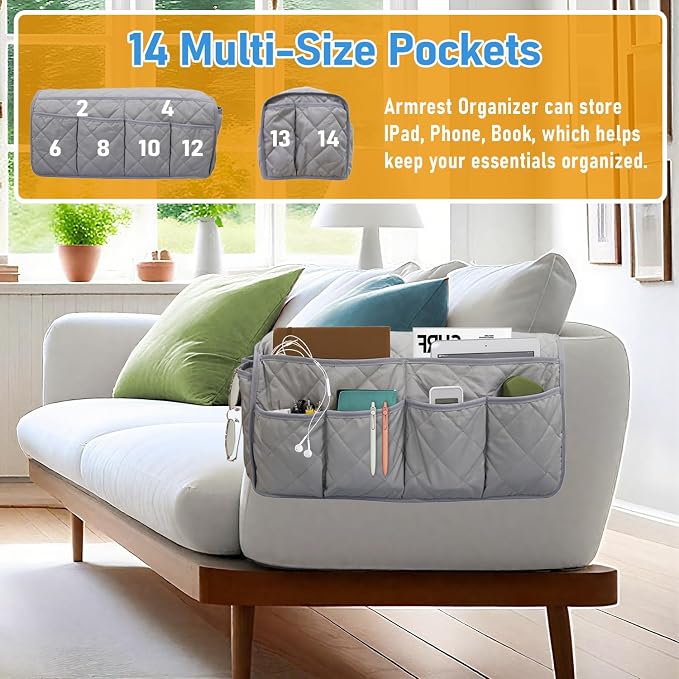 Armchair Caddy, Sofa Armrest Organizer, Non Slip Recliner Organizer, Remote - Image 3