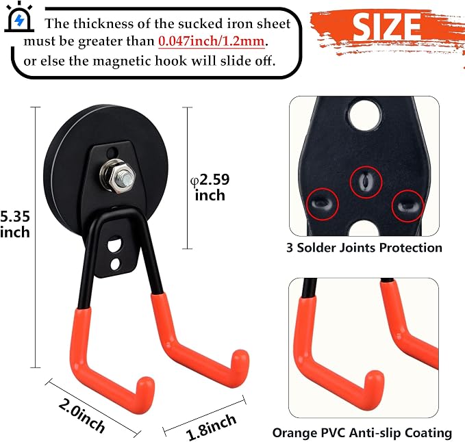 ULIBERMAGNET Heavy Duty Large Garage Magnet Hooks, 3 Pack Strong Storage - Image 3