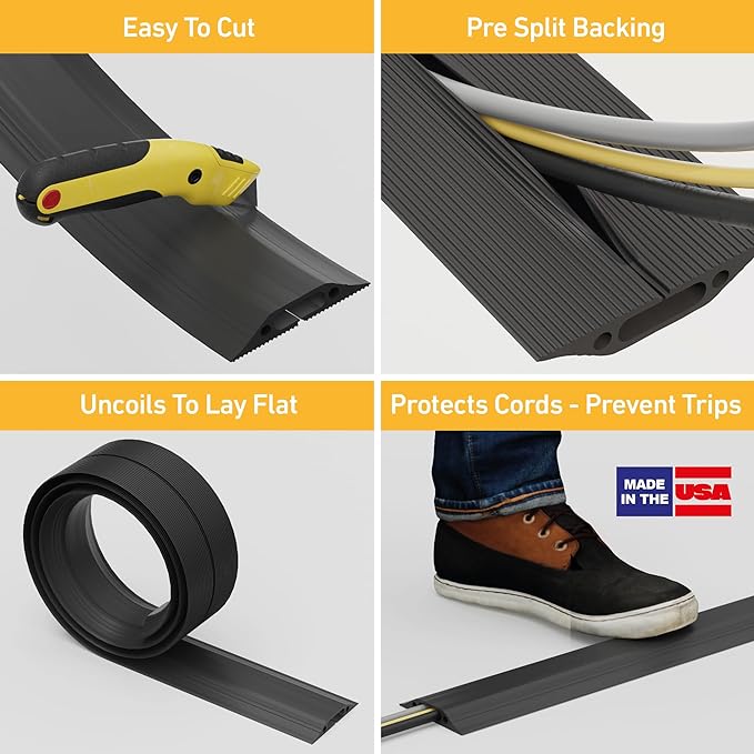 D-Line 6ft Floor Cord Cover, Made in USA Linkable Cable Protector, Hide - Image 2