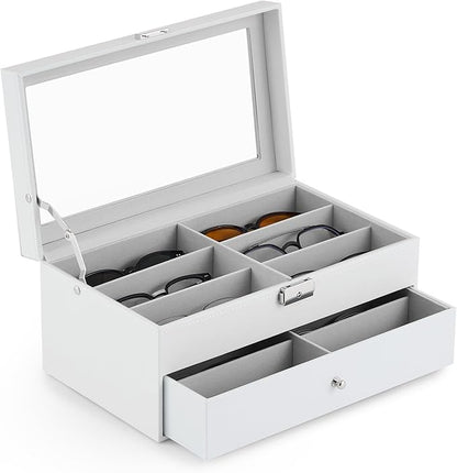 CO-Z Sunglasses Organizer with 12 Slots, Leather Eyeglasses Storage Box by CO-Z