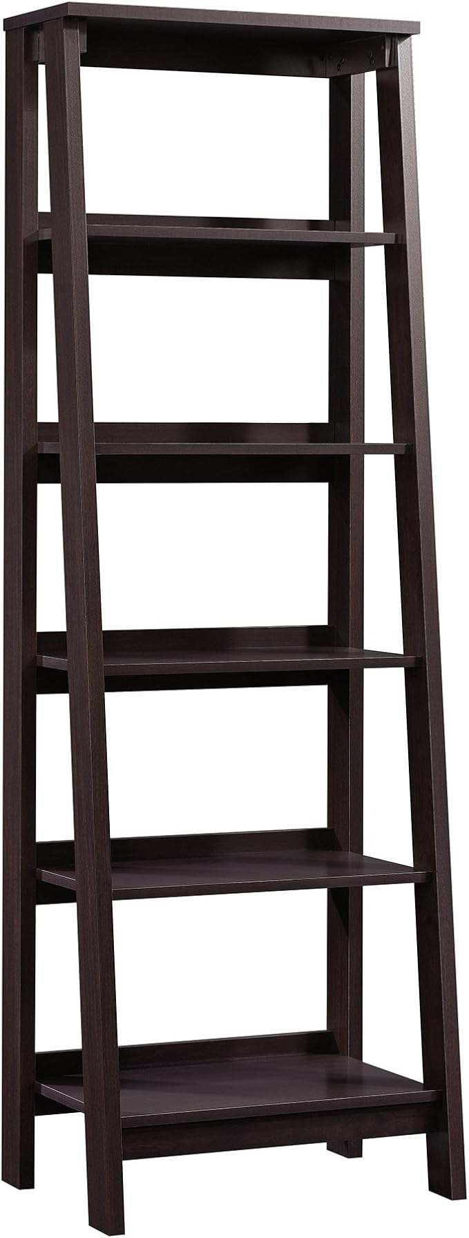 Sauder Ladder Bookshelf 5 Tier Trestle Ladder Shelf Wooden Bookcase, in Jamocha by SAUDER%C2%AE