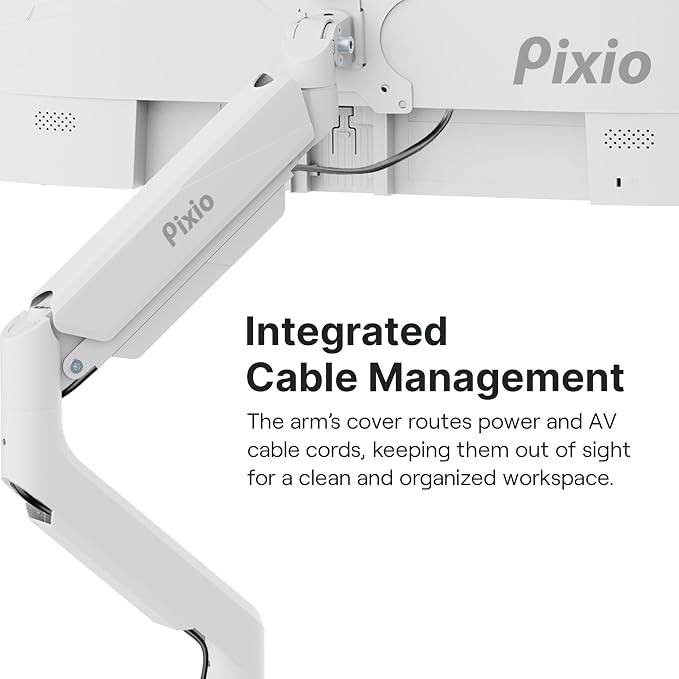 Pixio PS2D White Ultrawide Heavy-Duty Premium Dual Monitor Arm Stand Desk Mount - Image 5