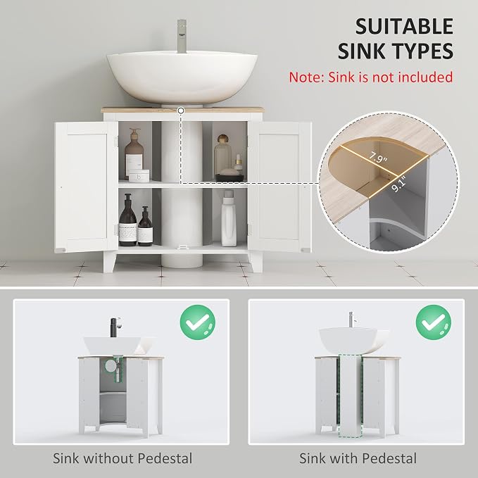 kleankin Pedestal Sink Storage Cabinet, Under Sink Cabinet - Image 4