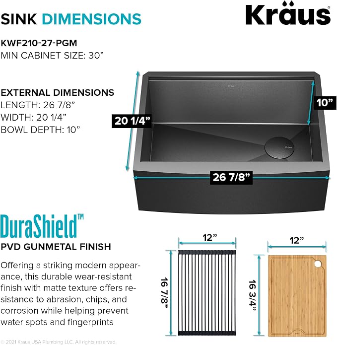 KRAUS Kore Workstation 27-inch Farmhouse Apron Front 16 Gauge Black Stainless - Image 6