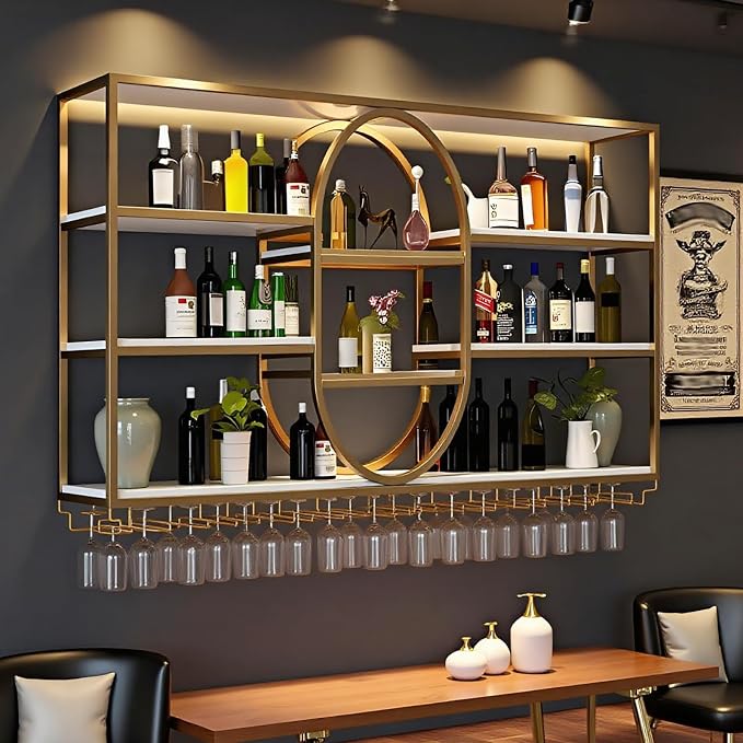 47.2IN Large Wall Mount Wine Rack, Metal 4 Tier Hanging Bottle Holder - Image 8