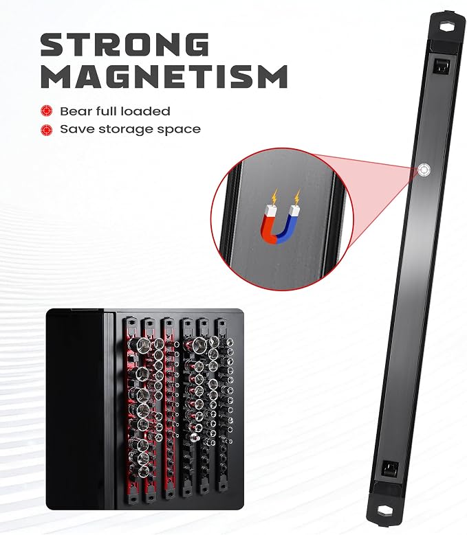 ALOANES 3-Piece Magnetic Socket Organizer, Heavy Duty Aluminum Rails, 360 - Image 5