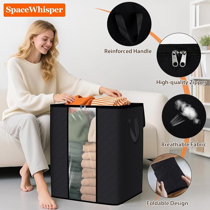 SpaceWhisper 4 Pack 100L Clothes Storage, Foldable Thick Fabric Blanket Storage - Image 3