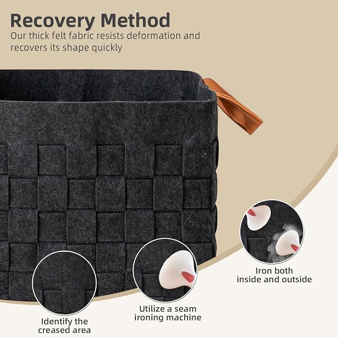 Storage Basket 3 Pack, Cube Felt Fabric Storage Box - Image 3