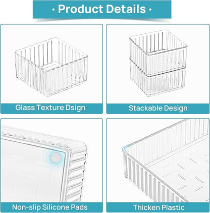 Vtopmart 7 PCS Clear Drawer Organizers Bins, 4-Size Stackable Makeup and Vanity - Image 8