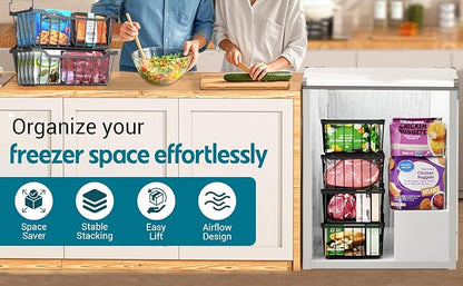 Freezer Organizer Bins with Foldable Handle, 4 Pack Stackable Freezer Baskets - Image 4