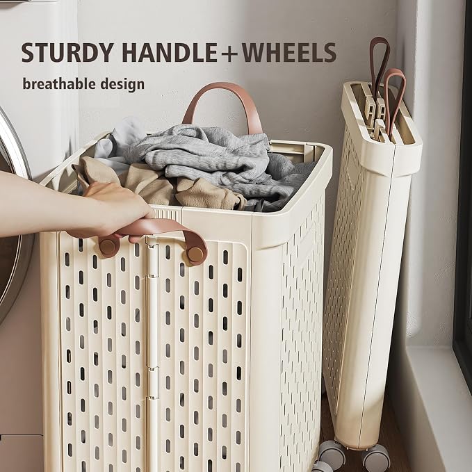 UAK Laundry Basket with Wheels, Collapsible Plastic Laundry Hamper with Handle - Image 5