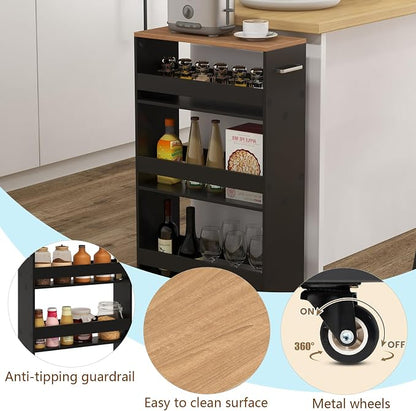 POWERSTONE 4-Tier Slim Storage Cart, Narrow Kitchen Rolling Cart w/Handle & - Image 5