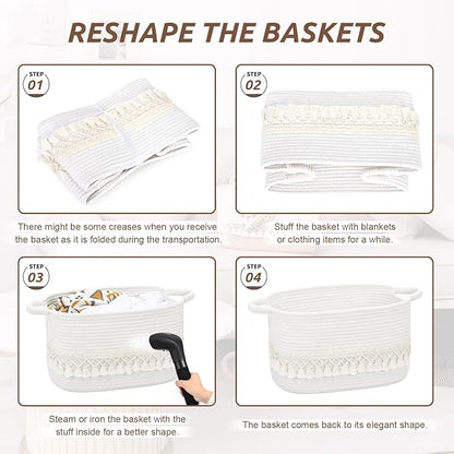 6 Pack Storage Basket for Shelves, Boho Cotton Rope Storage Bins - Image 8