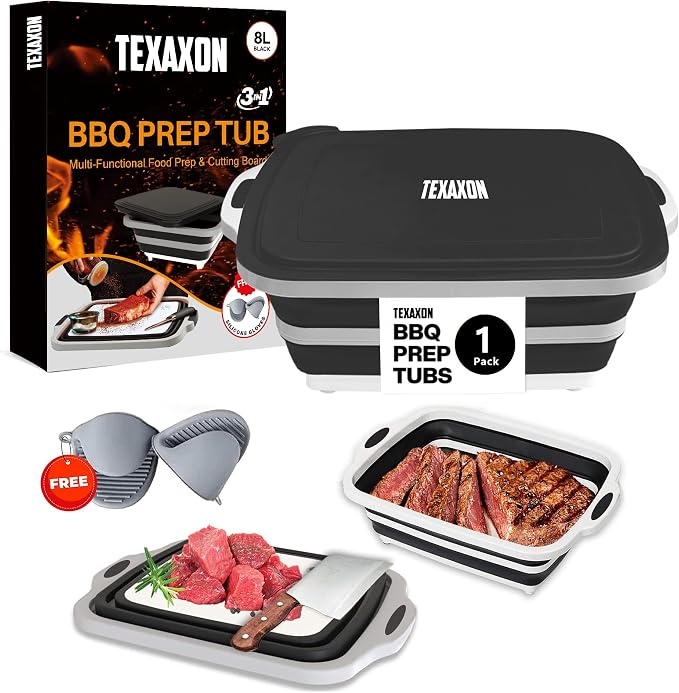 8L/16L BBQ Prep Tub with Cutting Board, Lid & Complimentary Mitts/Gloves – by Unknown