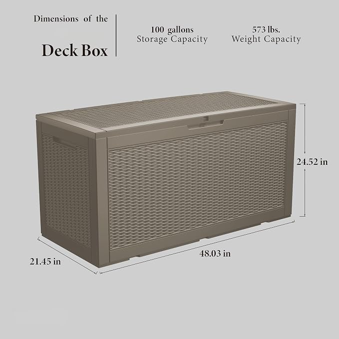 100 Gallon Lockable Resin Deck Box, Waterproof Outdoor Storage Box - Image 2