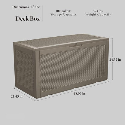 100 Gallon Lockable Resin Deck Box, Waterproof Outdoor Storage Box - Image 2