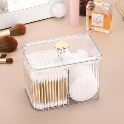 Tbestmax Qtip Holder Dispenser 3-Section Clear Bathroom Organizer Jar 3 Grids - Image 2