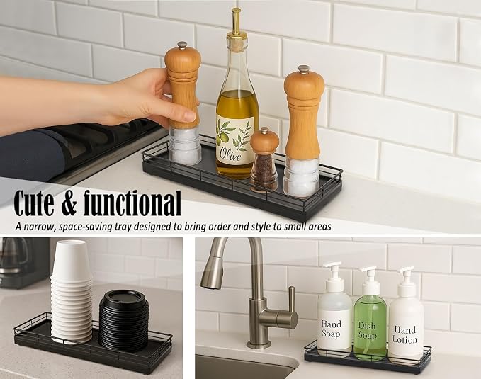 Bathroom Tray for Counter, Oak Wood 11" L Small Vanity Tray for Dresser Tops - Image 4