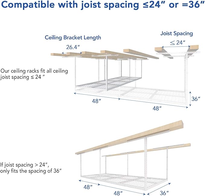 FLEXIMOUNTS 3x8 Overhead Garage Ceiling Storage Rack, Adjustable Garage - Image 4