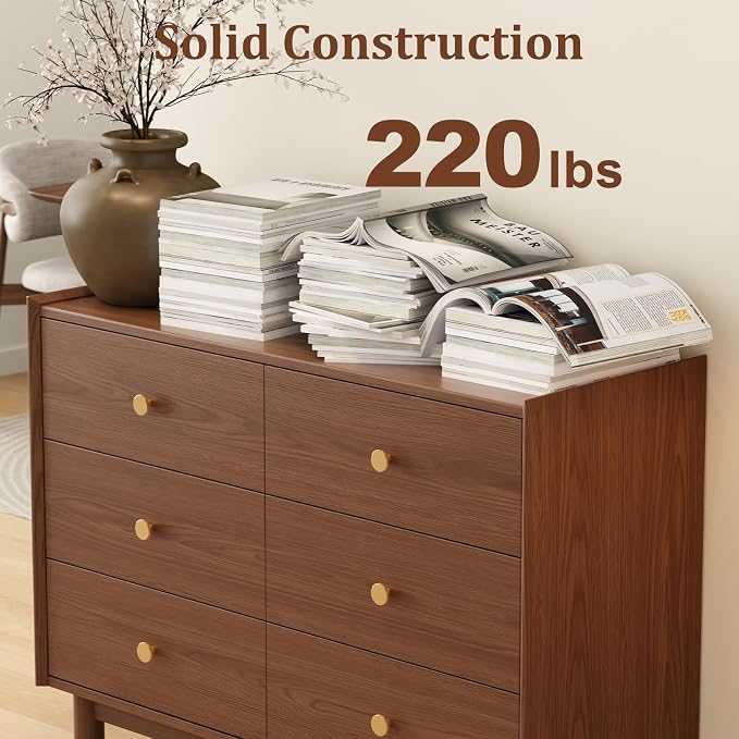 6 Drawer Dresser for Bedroom, 41.2" W Wood Chest of Drawers - Image 8