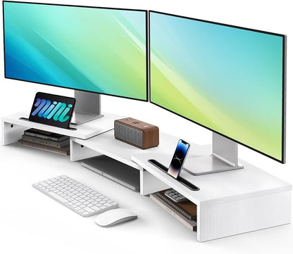 AMERIERGO Dual Monitor Stand Riser- 3 Shelf Screen Stand by AMERIERGO
