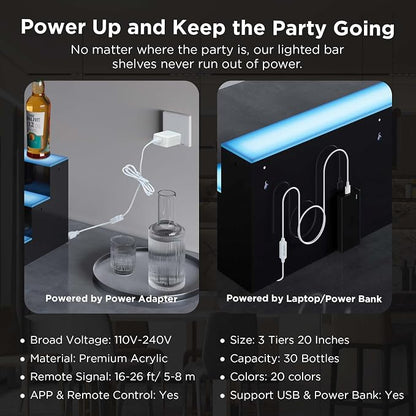 Dethan 3 Tier 20 Inch LED Lighted Liquor Bottle Display Shelf - Image 6