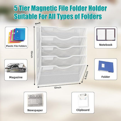 5-Tier Magnetic File Organizer, No Drilling Installation, Magazine Rack - Image 3