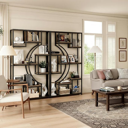 70.8" Tall Bookshelf Set of 2, Scratch-Resistant Gray Wash & Metal Frame - Image 9