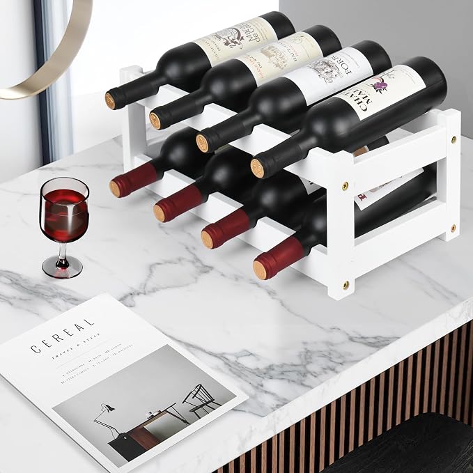 VASMIA Wine Rack, 2-Tier Bamboo Wine Racks Countertop Cabinet Wine Holder Wine - Image 3