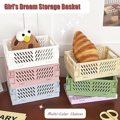 Small Pastel Plastic Storage Bins 2Pcs Foldable Pastel Crates Plastic Basket - Image 5