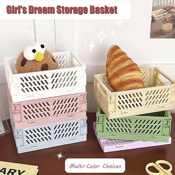 Pastel Plastic Storage Baskets 2 Pack, Collapsible Crates - Image 6