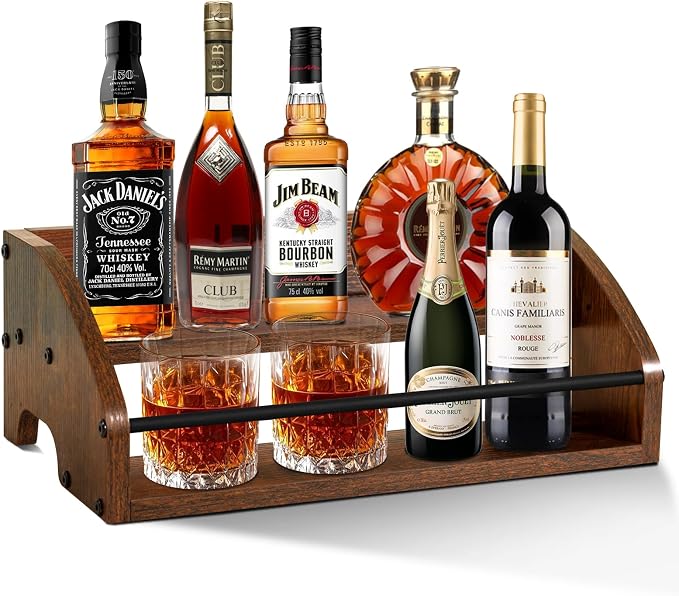 Wooden Countertop Organizer- Liquor Bottle Display Shelf, Coffee Syrup Rack by STAEVER