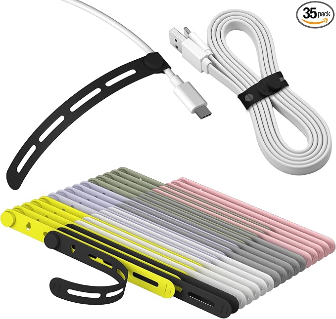 35Pcs Nearockle Silicone Cable Ties, 5.12 Inch Adjustable Cord Organizer by ELECTRONICSORGANIZATION