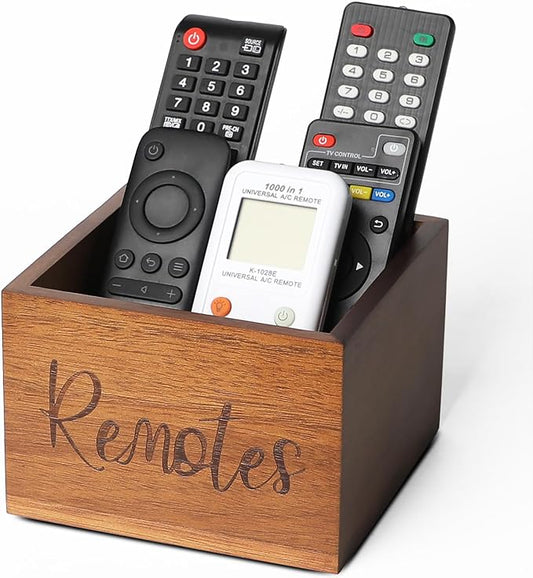 Acacia Wood Remote Control Holder Caddy, TV Organizer by LBEMEY